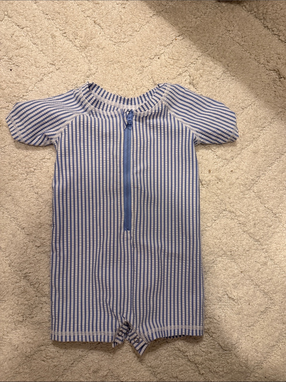 Blue & White Striped Kids One-Piece Swimsuit with Front Zip